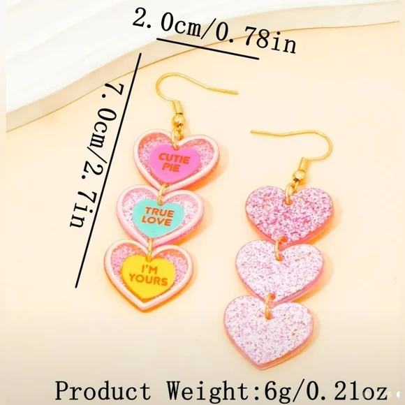 Elegant Triple Heart Dangle Earrings - 1 Pair with "TRUE LOVE" & "I'M YOURS" Ins - Picture 4 of 4